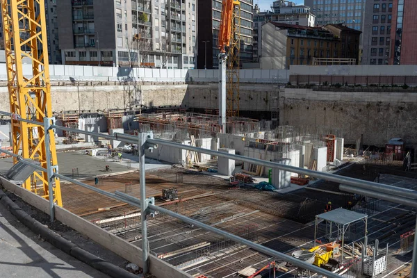 large construction site for the construction of the foundations of a skyscraper, city construction sites