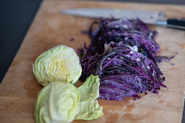 purple cabbage finely chopped to be cooked with a cabbage sauerk