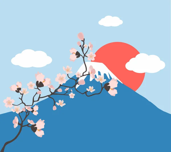 ピンクの花の枝と富士山ベクトル — ストックベクタ
