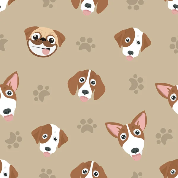 Variété Chien Mignon Head Seamless Pattern — Image vectorielle