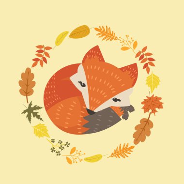 Şirin fox yaprakları daire dekorasyon ile