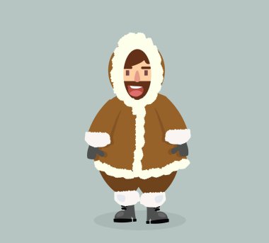 funny  Eskimo man in flat design clipart