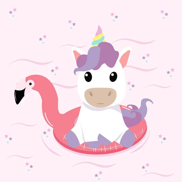 Unicorn Sommaren Flamingo Float Poolen Ring — Stock vektor