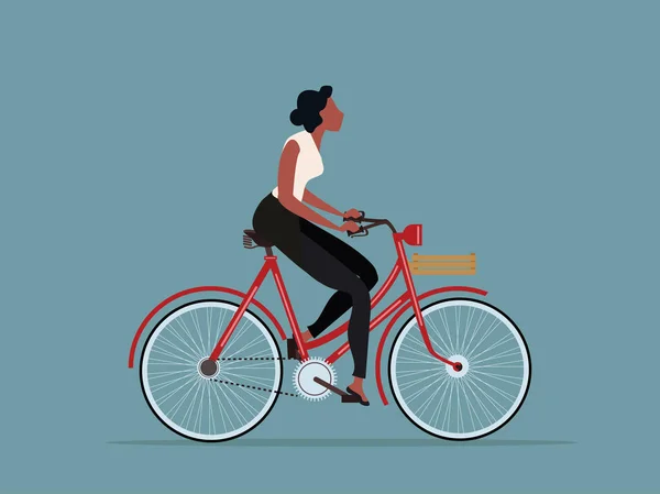 Vintage Style Woman Riding Bicycle — Stock Vector