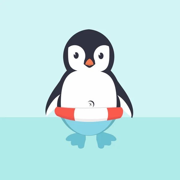 Carino Pinguino Anello Gonfiabile Cartone Animato — Vettoriale Stock