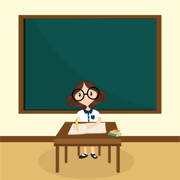 Niña Aprendiendo Aula — Vector de stock