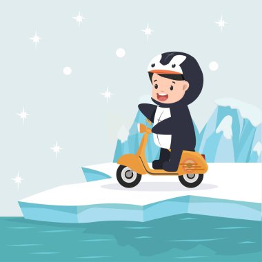 Kuzey Kutbu Arctic içinde sarı bir scooter sürme çocuk