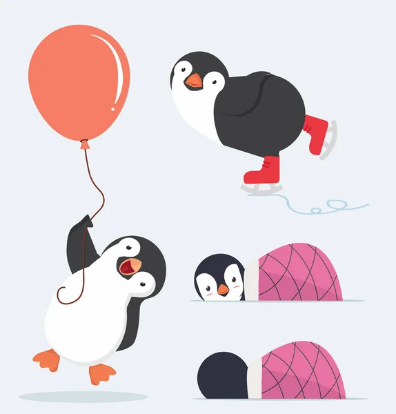 Set Caractere Drăguț Pinguin — Vector de stoc