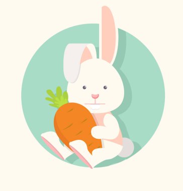 Düz komik tavşan havuç ile mutlu