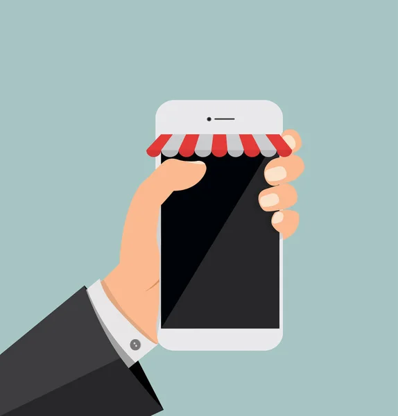 Mão Segurando Smartphone Com Loja Online — Vetor de Stock
