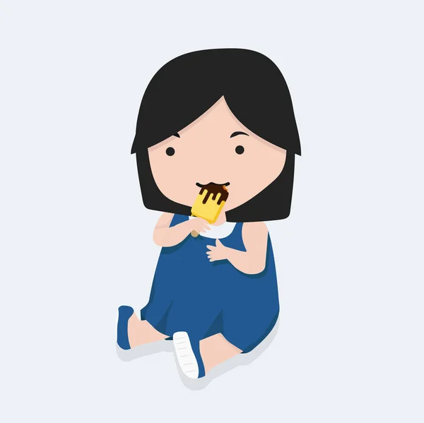 Petite Fille Avec Mordu Bâton Jaune Crème Glacée — Image vectorielle