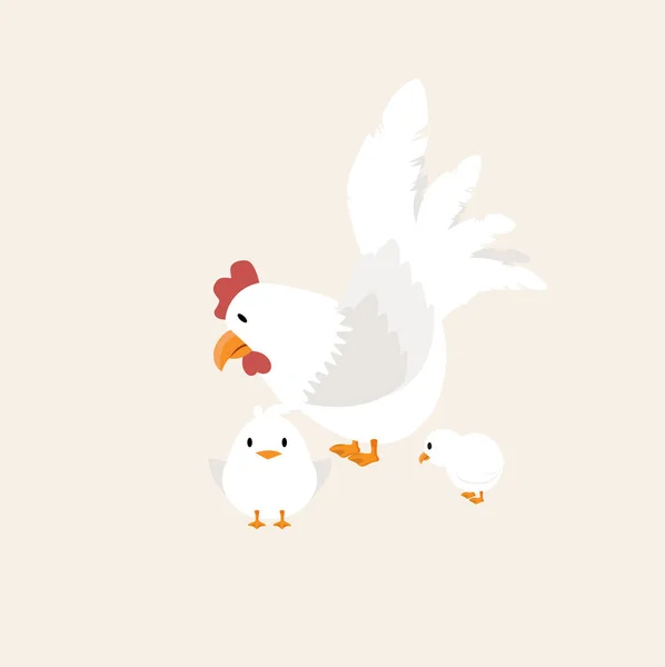 白色母鸡与小鸡动物载体 — 图库矢量图片