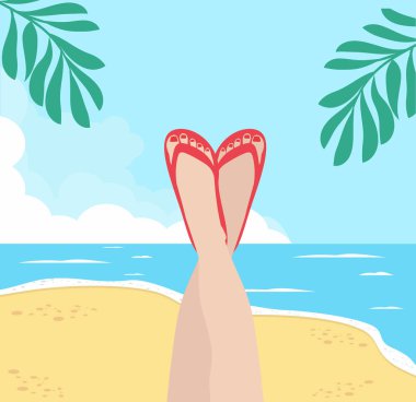 Yaz plaj ile kadının bacakları.