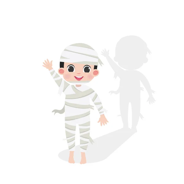 Enfant Mignon Personnage Halloween Dans Costume Momie — Image vectorielle