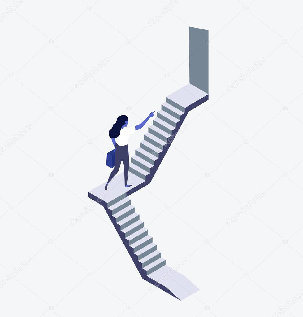 Businesswoman walking up staircase  concept
