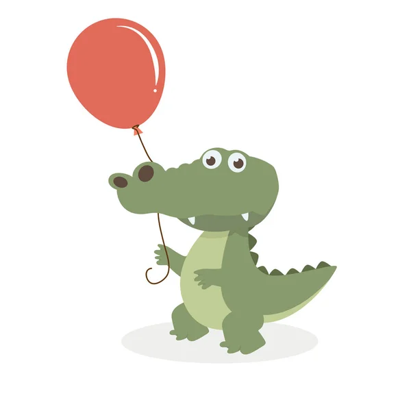 Niedliches Krokodil Mit Luftballon — Stockvektor