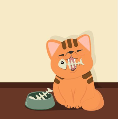 Balık kemik vektör ile şirin kedi
