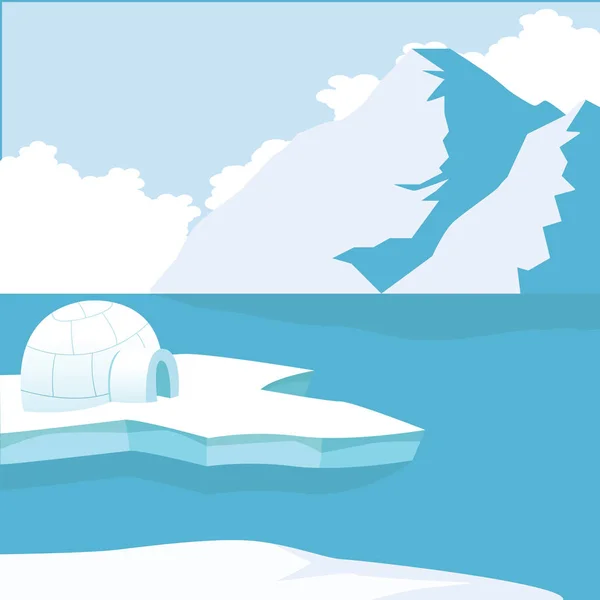 Arctic Iceberg Bergen Met Iglo Icehouse — Stockvector