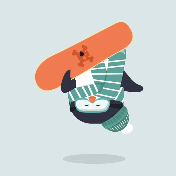 Pingüino Con Snowboarder Salto — Vector de stock