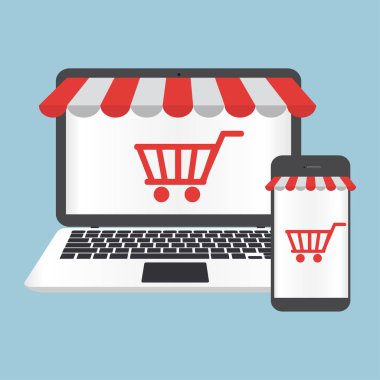 dizüstü bilgisayar ve akıllı telefon Dükkanı online kavramı