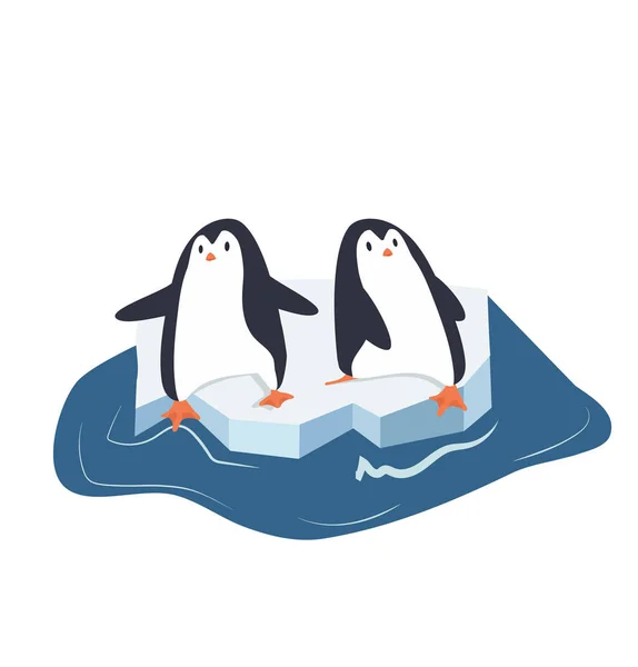 Pingüinos Trozo Iceberg — Vector de stock