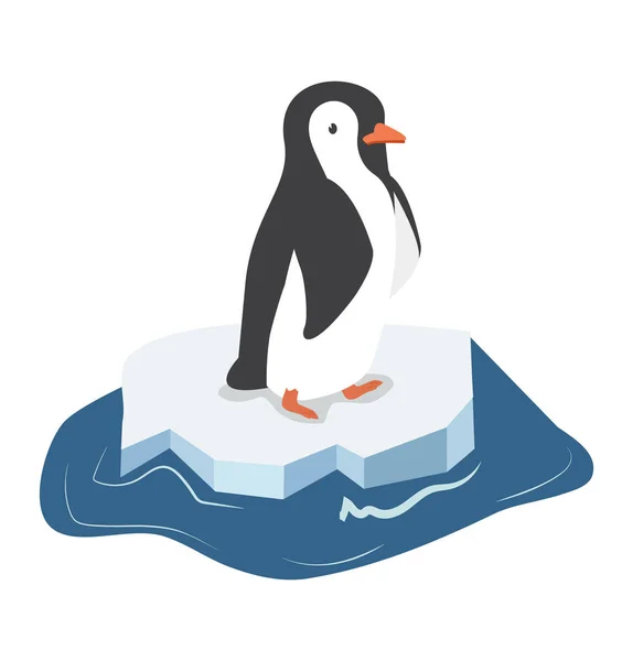 Lindo Pingüino Trozo Iceberg — Vector de stock