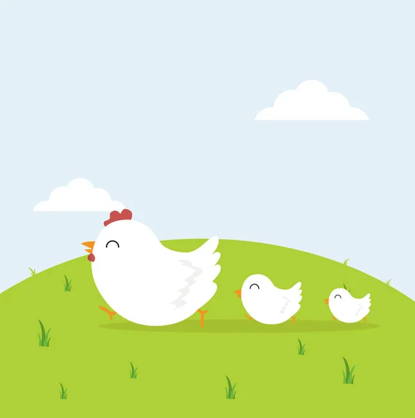 Glad Kyckling Familj Fältet — Stock vektor