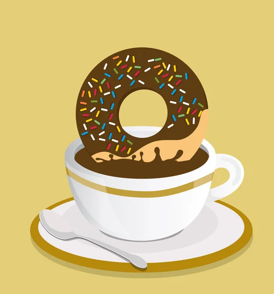 Schwarze Kaffeetasse Mit Donut Vektor — Stockvektor