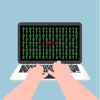 Laptop notebook yanlışlık çalışma kavramı yazarak el ile