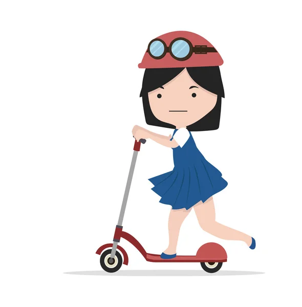 Kleines Mädchen Fährt Tretroller — Stockvektor