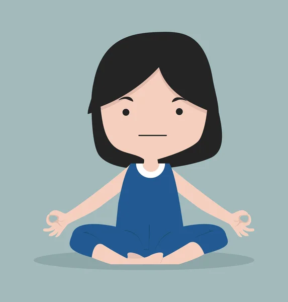 Small Girl Happy Meditating Yoga — Stock Vector