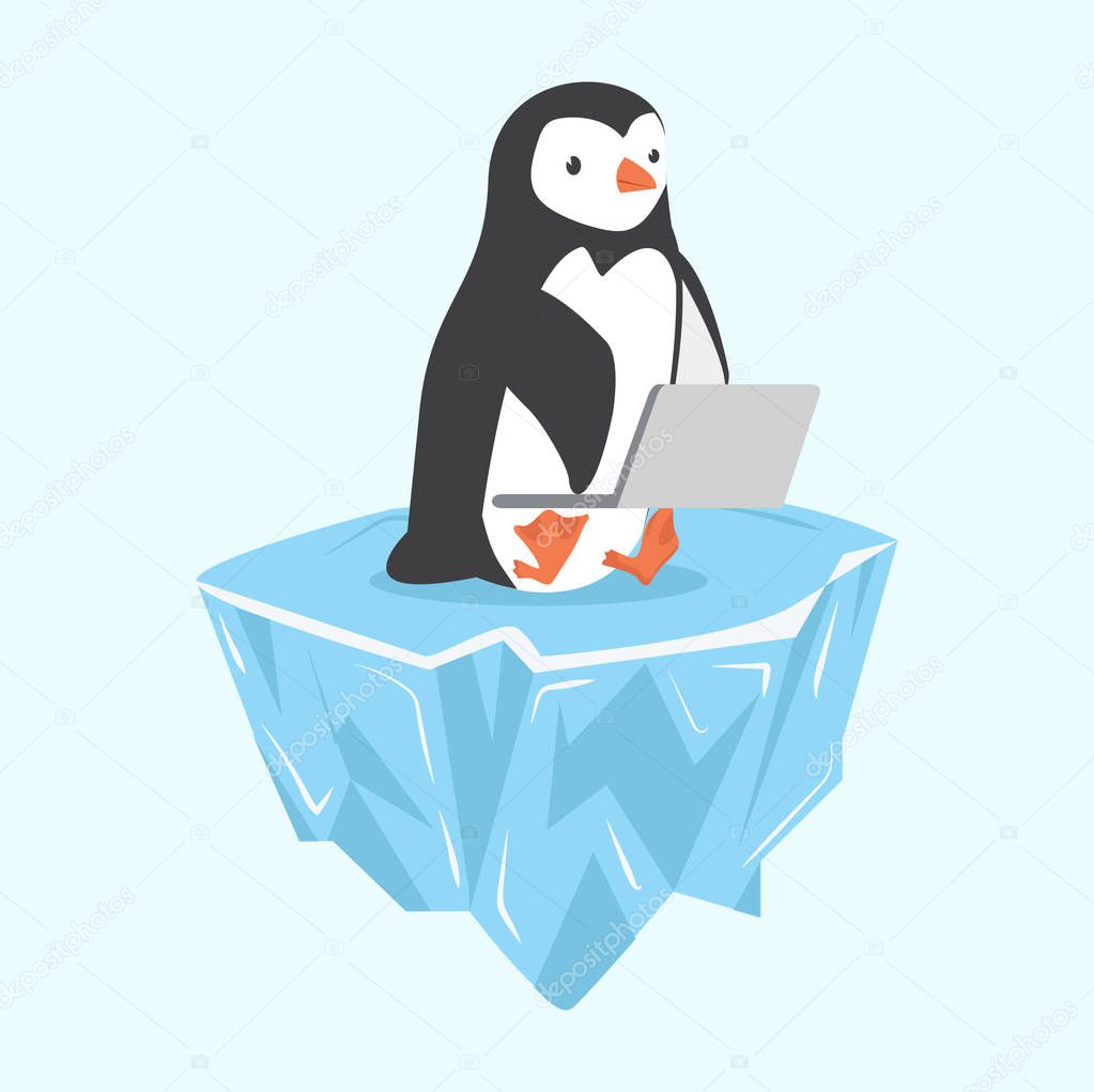 penguin with notebook on ice floe