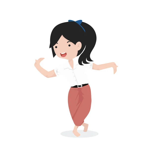 Chica Estudiante Tradicional Tailandés Bailarín — Vector de stock