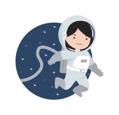 Küçük kız alan arka planda uçan astronot