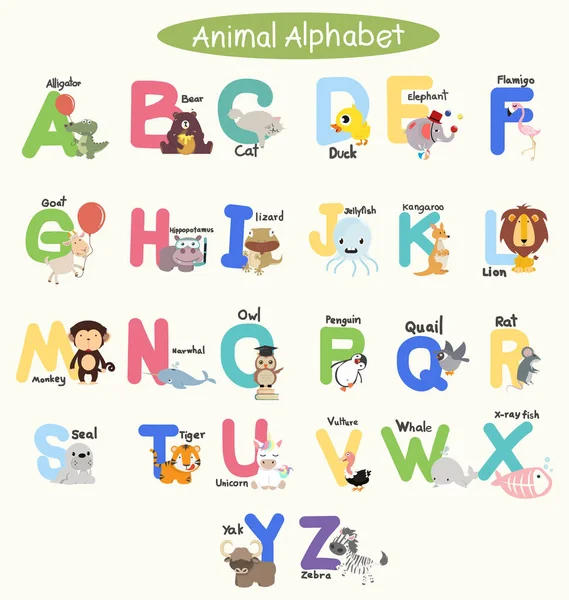 Alphabets Animaux Mignons Pour Enfants Ensemble — Image vectorielle