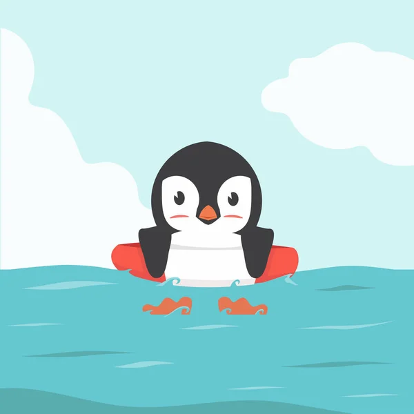 Pingüino Natación Inflable Anillo Dibujos Animados — Archivo Imágenes Vectoriales