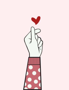 işareti mini kalp illüstrasyon ile el