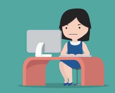 küçük kız office masaüstü bilgisayar ile birlikte çalışma