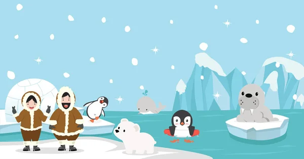 Esquimó Com Fundo Animal Artic —  Vetores de Stock