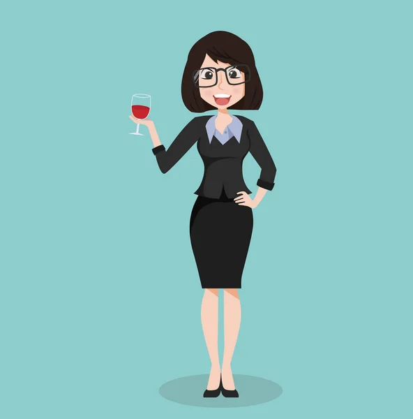 Traje Chica Negocios Con Copa Vino — Vector de stock