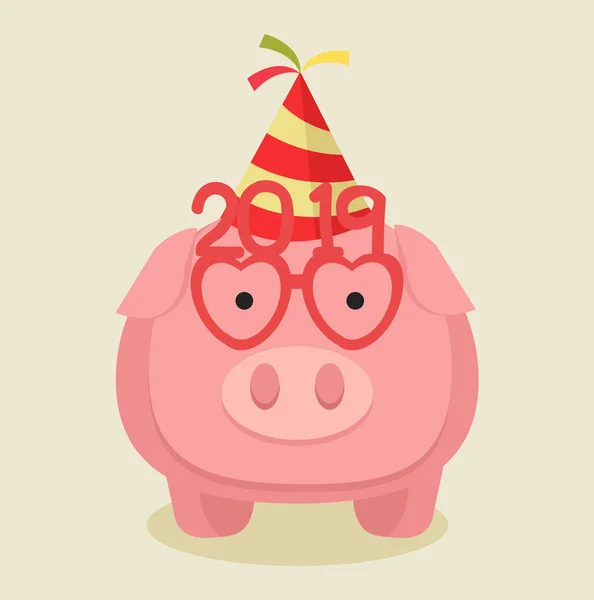 Cochon Rose Dans Chapeau Fête Avec Des Lunettes — Image vectorielle