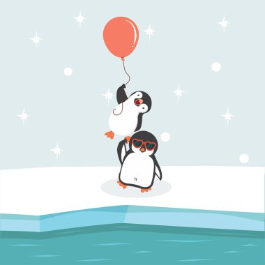 Kuzey Kutbu Arctic penguenlerle balon holding