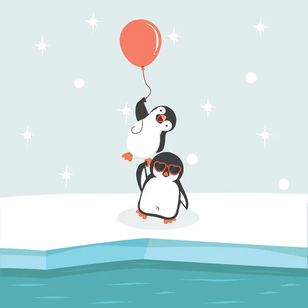 Északi Sark Sarki Pingvinek Gazdaság Léggömb — Stock Vector