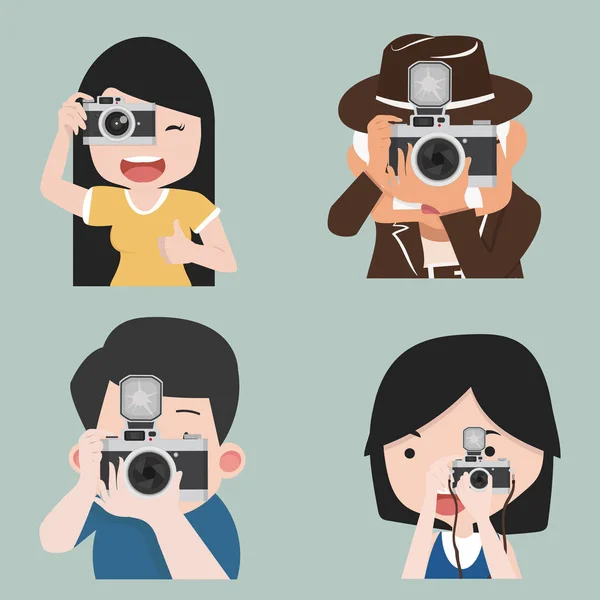 Photographer Taking Photo Different Poses Vector — ストックベクタ