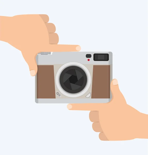 Flat Style Vintage Camera Hands Frame Composition — Stock Vector