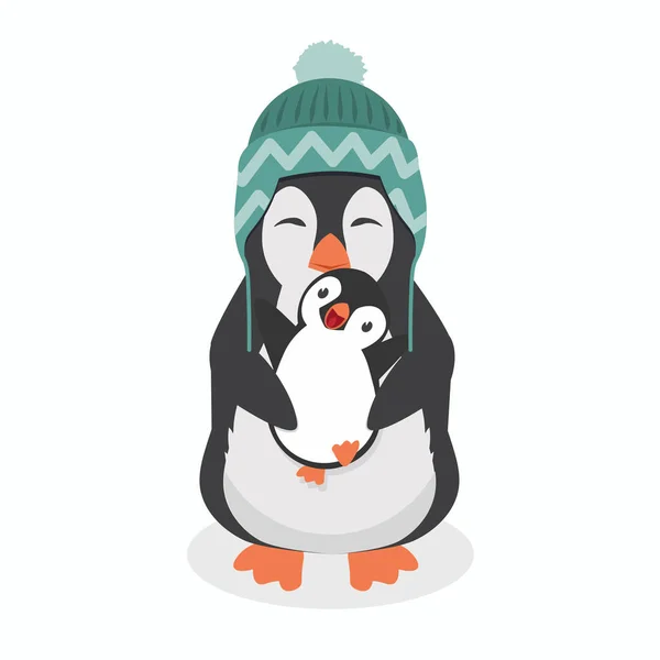 Pinguim Bonito Com Pinguim Beby — Vetor de Stock