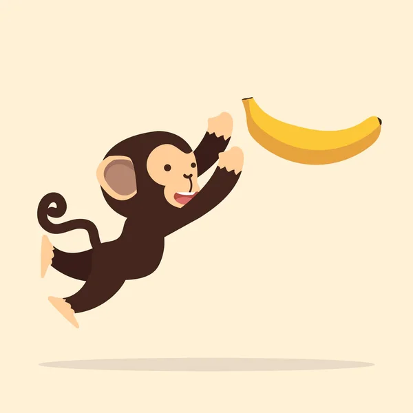 Leuke Aap Sprong Met Banaan — Stockvector