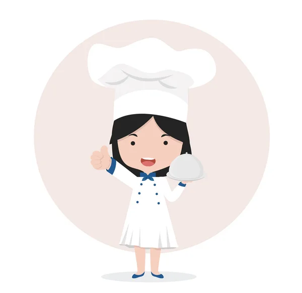 Chef Haciendo Pulgares Con Bandeja — Vector de stock