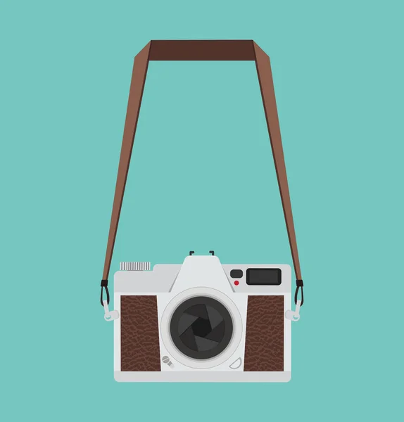 Flat Style Vintage Camera Hanging Green Background — Stock Vector