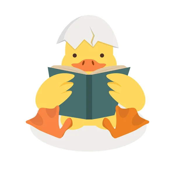 Ente Liest Ein Buch Mit Zerbrochener Eierschale — Stockvektor